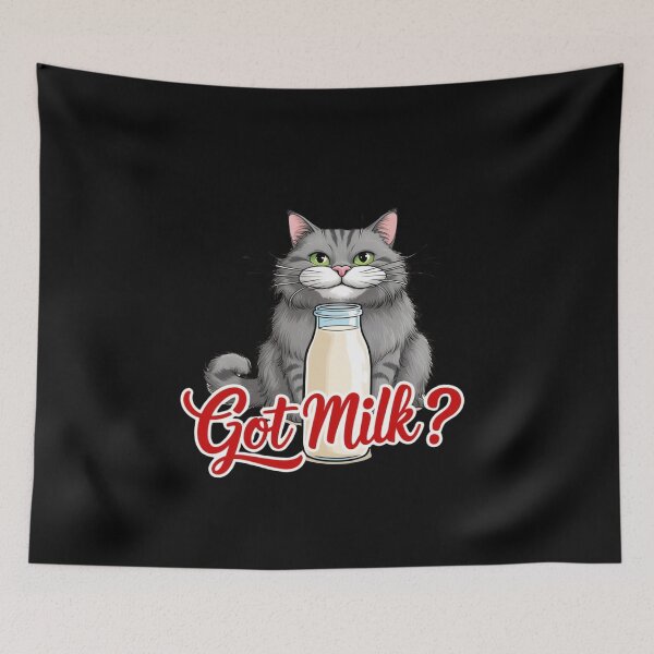 Item preview, cat with green eyes and a fluffy tail, sitting behind a glass bottle of milk designed and sold by coolt-sherit.