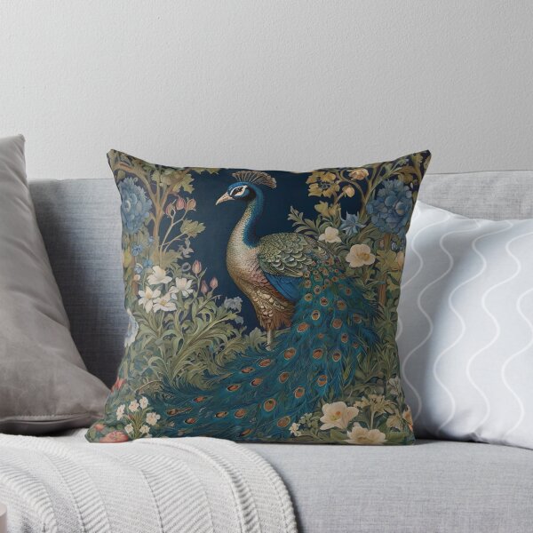 Aperçu de l'œuvre William Morris a inspiré un paon bleu vibrant et des fleurs  créée et vendue par Tamas Das.