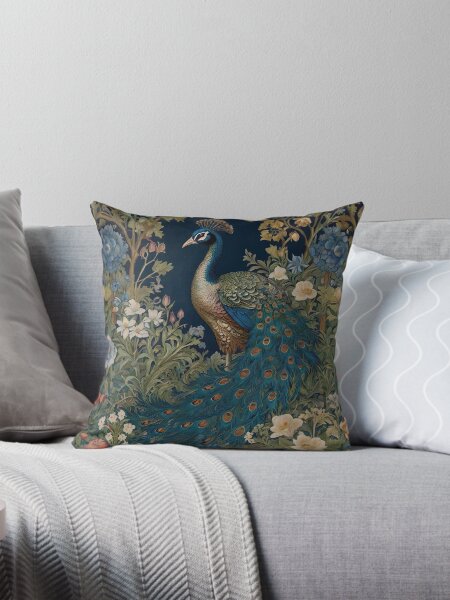 Artikel-Vorschau von William Morris inspirierte leuchtend blaue Pfauen und Blumen, designt und verkauft von Tamas Das.
