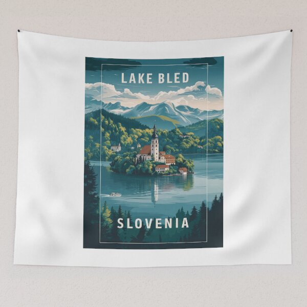 Item preview, Vintage travel poster Lake Bled, Slovenia - Retro Minimal Design designed and sold by pod24.