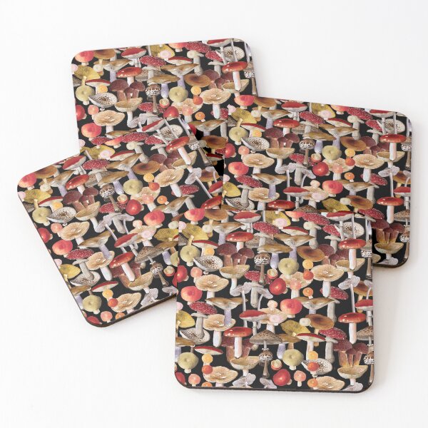Item preview, Vintage Mushrooms Fall Black Pattern designed and sold by InovArtS.