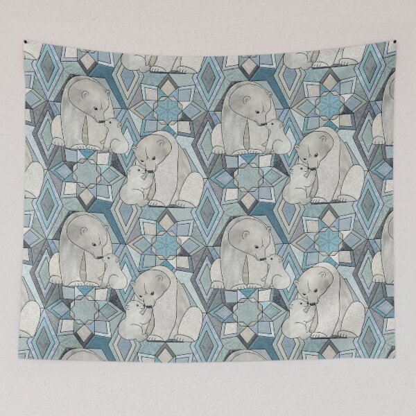 Item preview, Polar Bear Love Winter Cheater Quilt in Monochrome Blues and Greys Pattern designed and sold by micklyn.