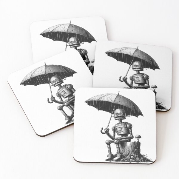 Item preview, Sad robot sitting in rain, Rainy Day, Digital Art, Art Of The Future, Sci-Fi Mood designed and sold by WorlDigitalArts.