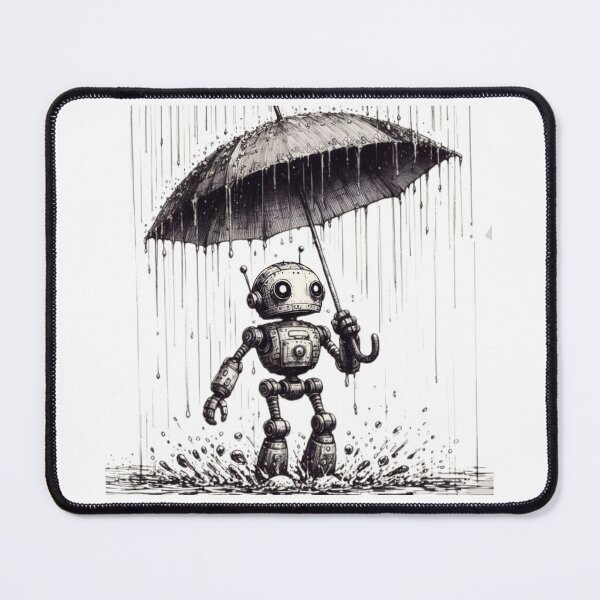Item preview, Sad robot standing in the rain, Rainy Day, Digital Art, Art Of The Future, Sci-Fi Mood, Funny design designed and sold by WorlDigitalArts.