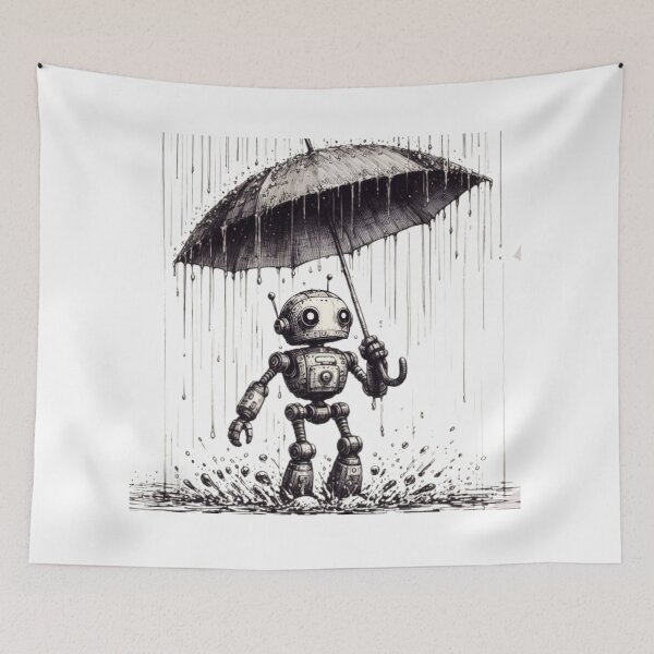 Item preview, Sad robot standing in the rain, Rainy Day, Digital Art, Art Of The Future, Sci-Fi Mood, Funny design designed and sold by WorlDigitalArts.