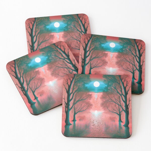 Item preview, Festival atmosphere - psychedelic forest, bathed in sea and setting sun - shades of blue and red. designed and sold by My-fake-places.