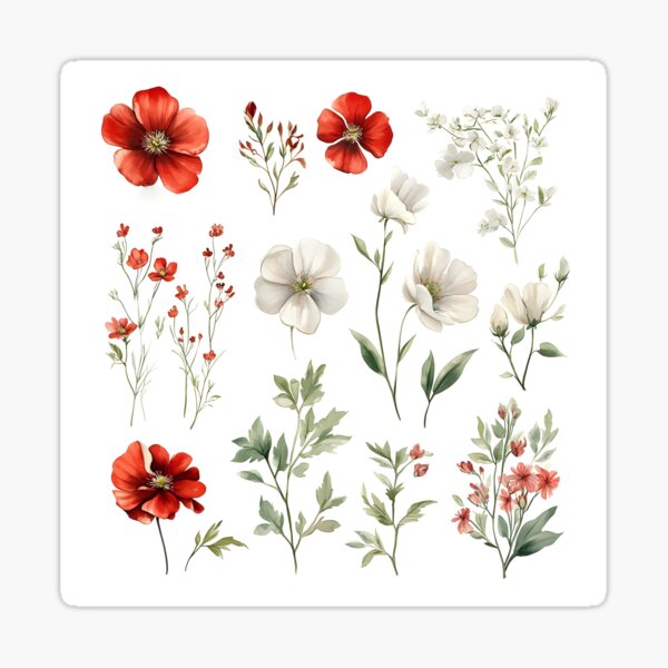 Item preview, Red and white flowers sticker designed and sold by toriodesigns.
