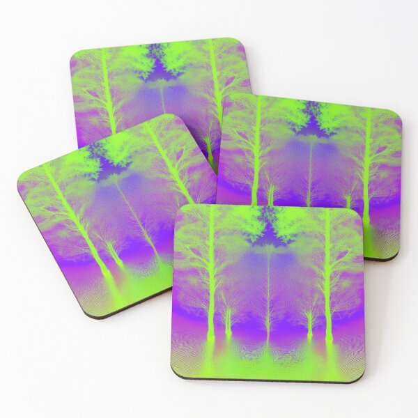 Item preview, Festival atmosphere - psychedelic forest, bathed in sea and setting sun - shades of green, purple  and navy blue. designed and sold by My-fake-places.