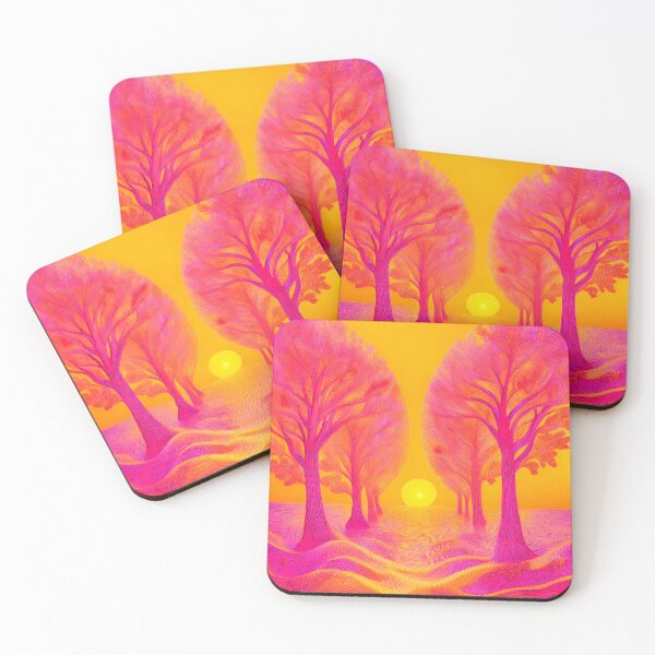 Item preview, Festival atmosphere - psychedelic forest, bathed in sea and setting sun - shades of pink, yrllow and orange. designed and sold by My-fake-places.