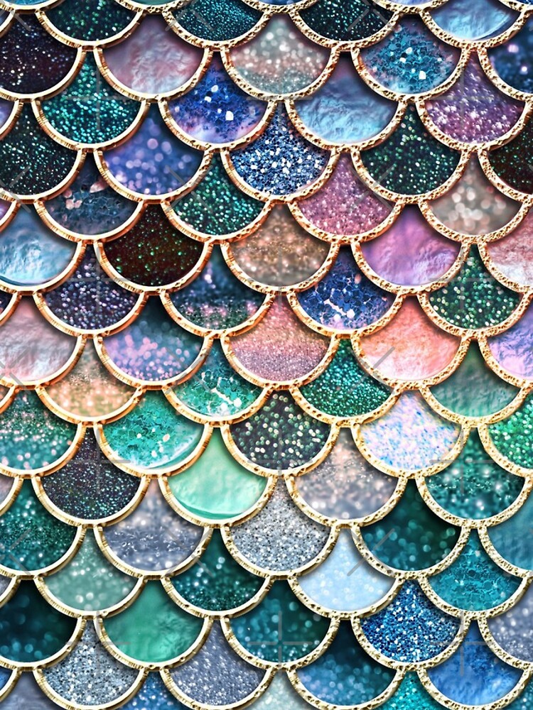 Teal, Silver and Pink Sparkle Faux Glitter Mermaid Scales by UtArt