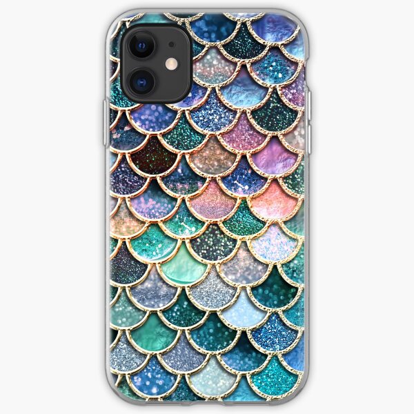 Teal, Silver and Pink Sparkle Faux Glitter Mermaid Scales iPhone Soft Case