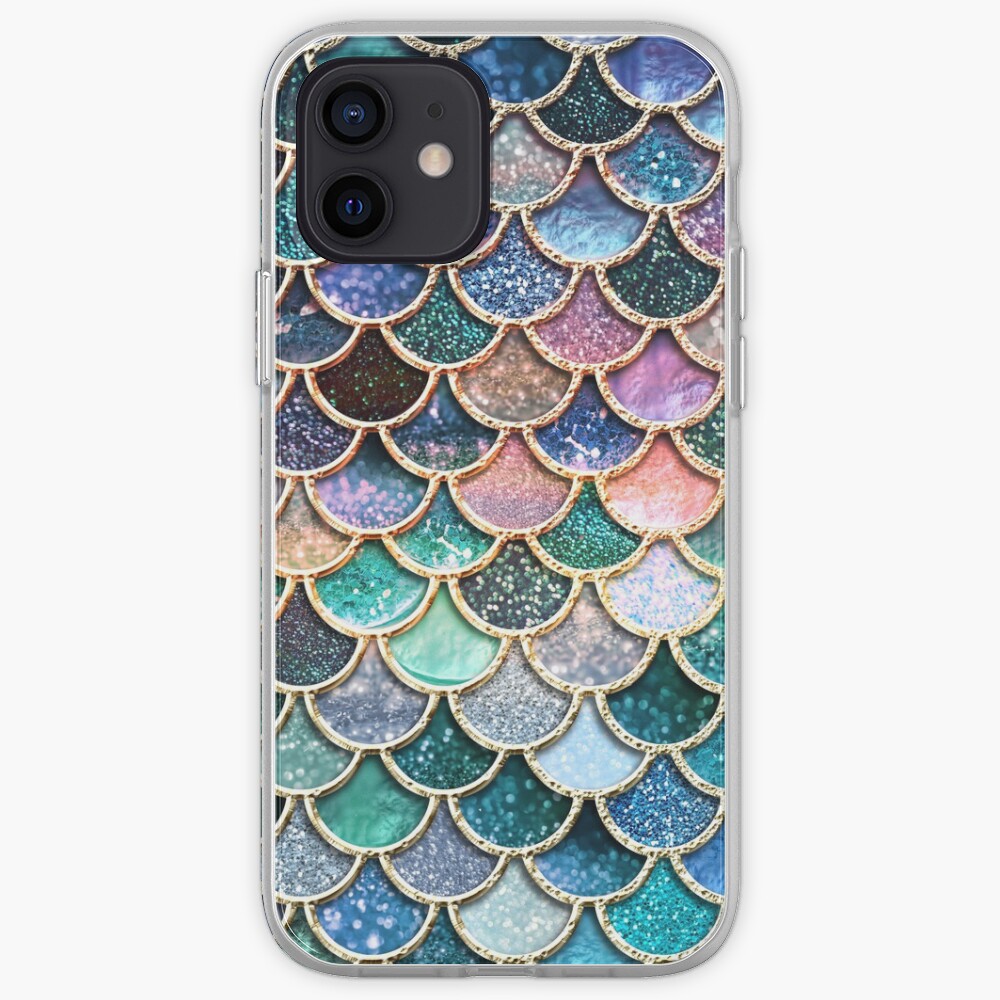 Teal, Silver and Pink Sparkle Faux Glitter Mermaid Scales iPhone Case & Cover