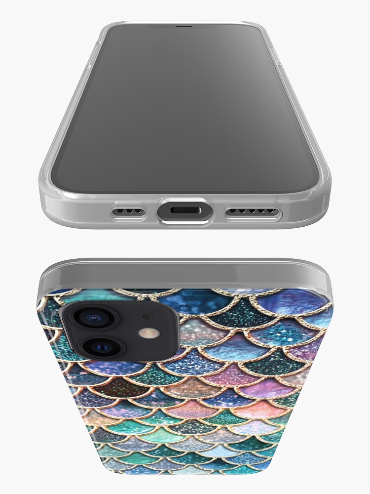 Alternate view of Teal, Silver and Pink Sparkle Faux Glitter Mermaid Scales iPhone Case & Cover