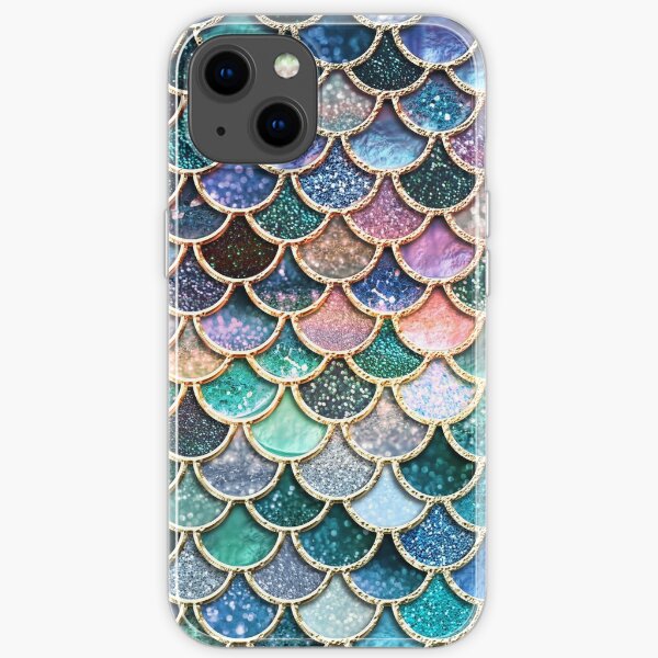 Teal, Silver and Pink Sparkle Faux Glitter Mermaid Scales iPhone Soft Case