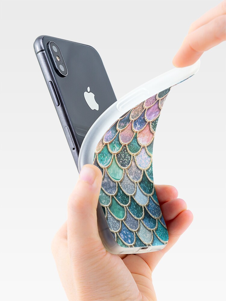 Alternate view of Teal, Silver and Pink Sparkle Faux Glitter Mermaid Scales iPhone Case & Cover