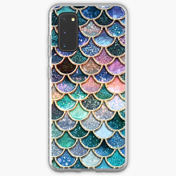 Teal, Silver and Pink Sparkle Faux Glitter Mermaid Scales Samsung Galaxy Soft Case