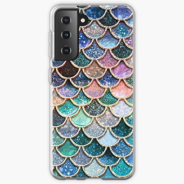 Teal, Silver and Pink Sparkle Faux Glitter Mermaid Scales Samsung Galaxy Soft Case