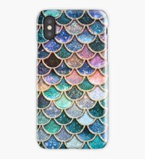 Teal, Silver and Pink Sparkle Faux Glitter Mermaid Scales iPhone Case