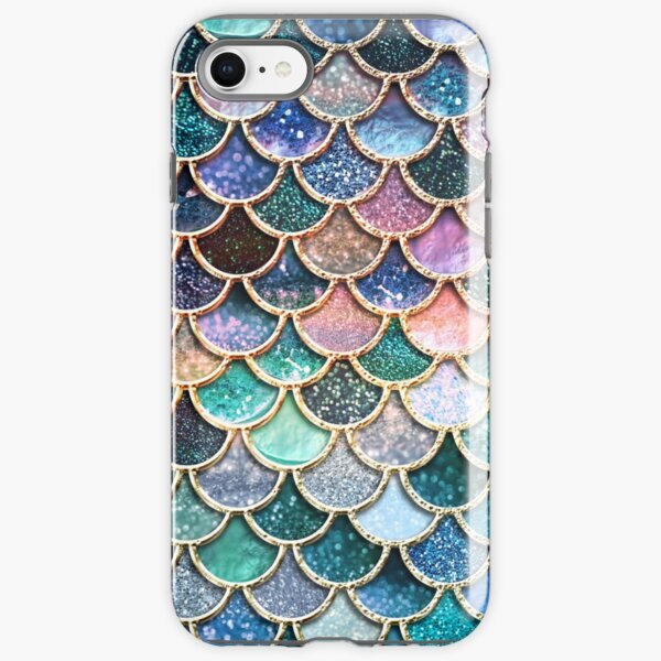 Teal, Silver and Pink Sparkle Faux Glitter Mermaid Scales iPhone Tough Case
