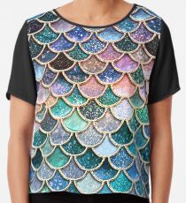 Échelles de sirène fausses paillettes scintillantes sarcelle, argent et rose Top mousseline