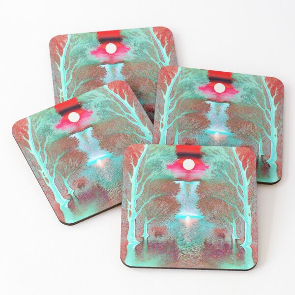 Item preview, Festival atmosphere - psychedelic forest, bathed in sea and setting sun - shades of blue and red. designed and sold by My-fake-places.