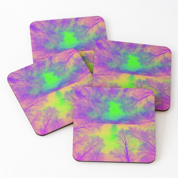 Item preview, Festival atmosphere - psychedelic forest, bathed in sea and setting sun - shades of blue , magenta and yellow. designed and sold by My-fake-places.