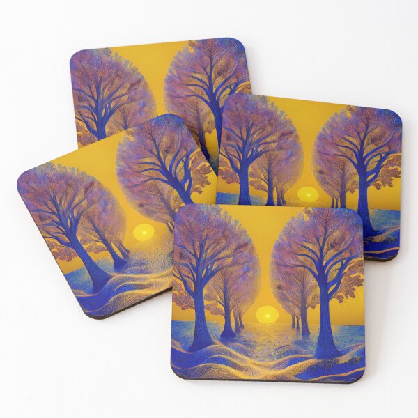 Item preview, Festival atmosphere - psychedelic forest, bathed in sea and setting sun - shades of blue and orange. designed and sold by My-fake-places.