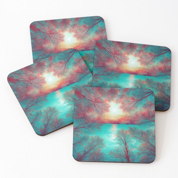 Item preview, Festival atmosphere - psychedelic forest, bathed in sea and setting sun - shades of blue and red. designed and sold by My-fake-places.