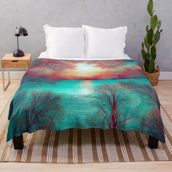 Item preview, Festival atmosphere - psychedelic forest, bathed in sea and setting sun - shades of blue and red. designed and sold by My-fake-places.
