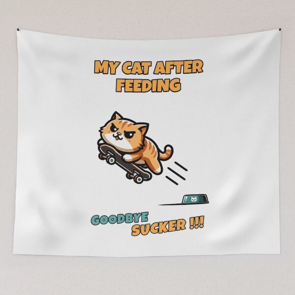 Item preview, cheeky, grumpy cat rides away on skateboard Kawaii funny saying designed and sold by Bouldershop.