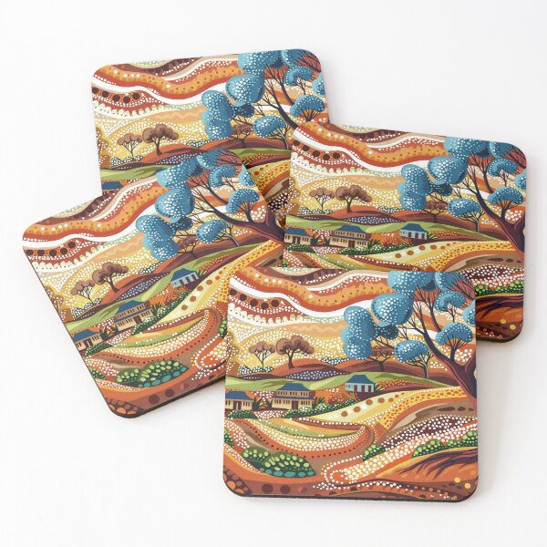 Item preview, Australian Aboriginal dot art village landscape designed and sold by anins-azuree.