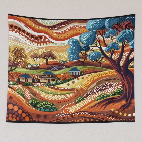 Item preview, Australian Aboriginal dot art village landscape designed and sold by anins-azuree.