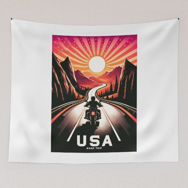 Item preview, Vintage USA Road Trip Poster – Motorcycle Adventure at Sunset designed and sold by pod24.