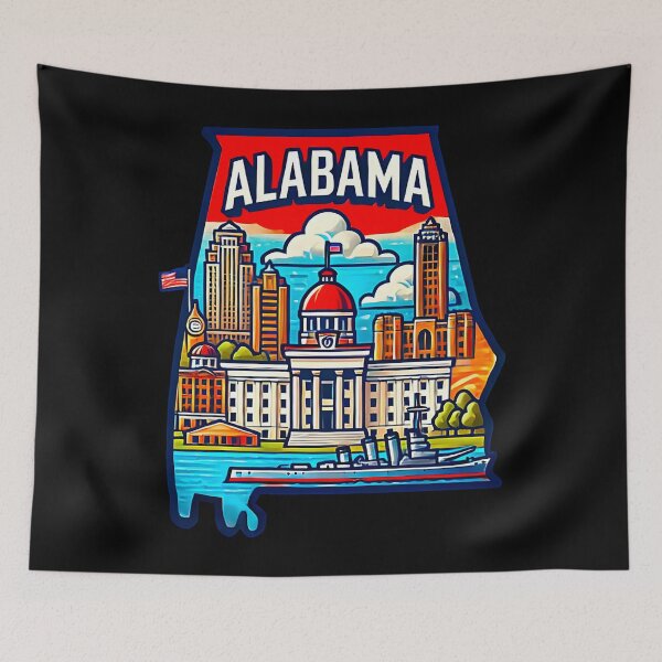 Item preview, Alabama State Map USA Skyline and Landmarks Illustration- travel souvenir art designed and sold by Unitepeople.
