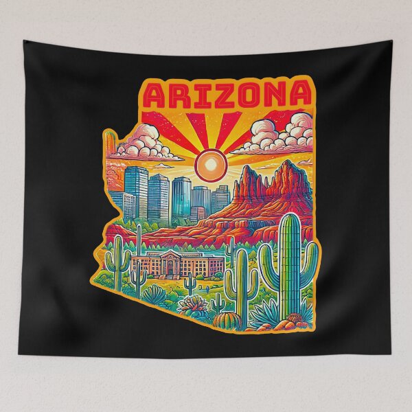 Item preview, Arizona State Map USA Skyline and Landmarks Illustration- travel souvenir art designed and sold by Unitepeople.