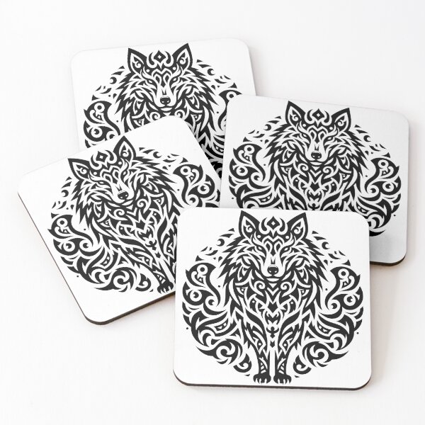 Item preview, Tribal Graphic Wolf Tattoo Black Lines Circular designed and sold by twilightmagic.
