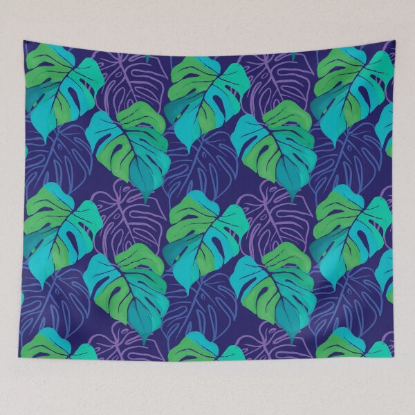 Item preview, Monstera leaves purple green aqua hand painted designed and sold by lisadetata.
