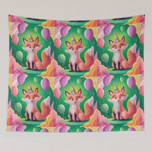Item preview, Birthday Celebration. Birthday Fox. Adorable fox, birthday balloons, watercolor fox, fox drawing, floral fox designed and sold by FoxVibes.