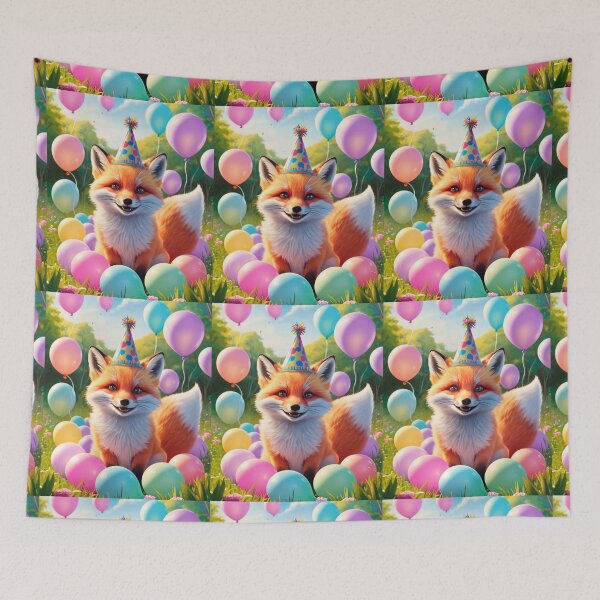 Item preview, Birthday Celebration. Birthday Fox. Adorable fox, birthday balloons, watercolor fox, fox drawing, floral fox designed and sold by FoxVibes.