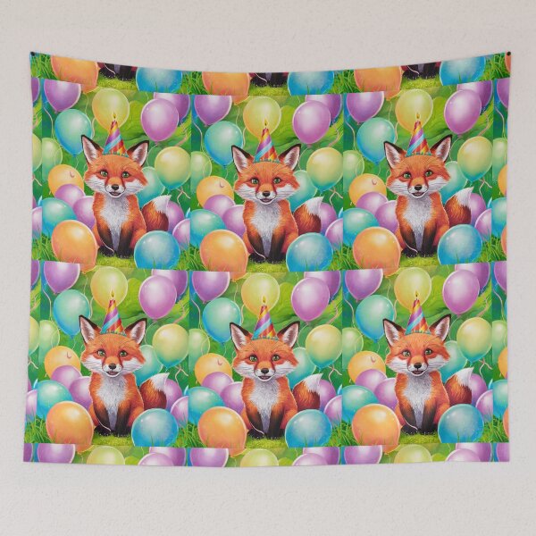 Item preview, Birthday Celebration. Birthday Fox. Adorable fox, birthday balloons, watercolor fox, fox drawing, floral fox designed and sold by FoxVibes.