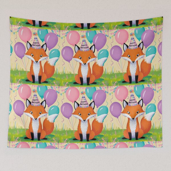 Item preview, Birthday Celebration. Birthday Fox. Adorable fox, birthday balloons, watercolor fox, fox drawing, floral fox designed and sold by FoxVibes.