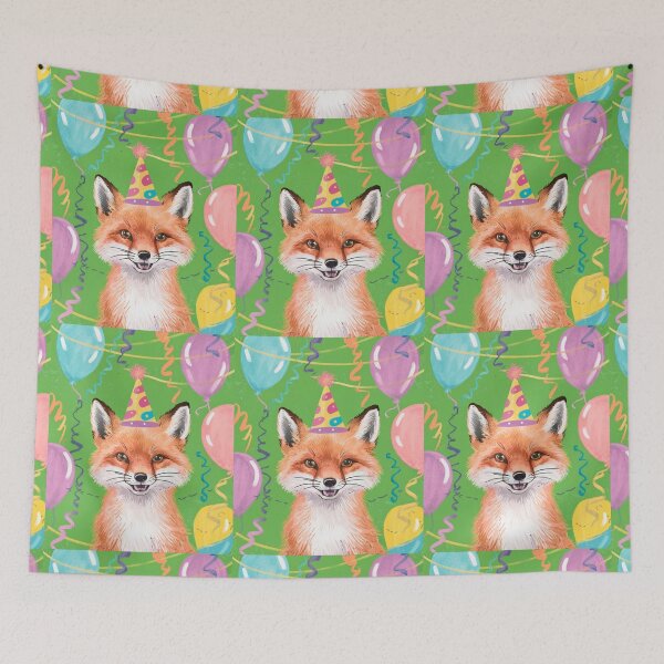 Item preview, Birthday Celebration. Birthday Fox. Adorable fox, birthday balloons, watercolor fox, fox drawing, floral fox designed and sold by FoxVibes.