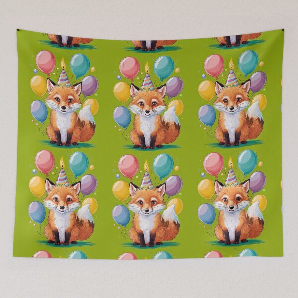 Item preview, Birthday Celebration. Birthday Fox. Adorable fox, birthday balloons, watercolor fox, fox drawing, floral fox designed and sold by FoxVibes.