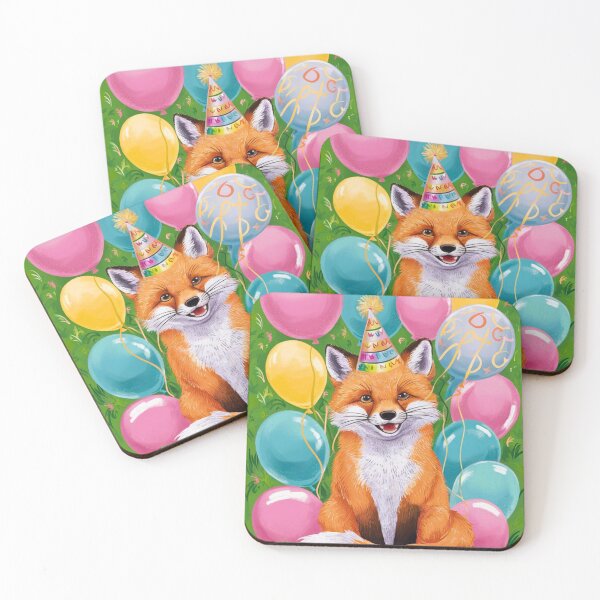 Item preview, Birthday Celebration. Birthday Fox. Adorable fox, birthday balloons, watercolor fox, fox drawing, floral fox designed and sold by FoxVibes.