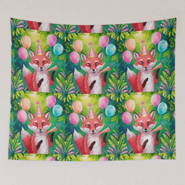 Item preview, Birthday Celebration. Birthday Fox. Adorable fox, birthday balloons, watercolor fox, fox drawing, floral fox designed and sold by FoxVibes.