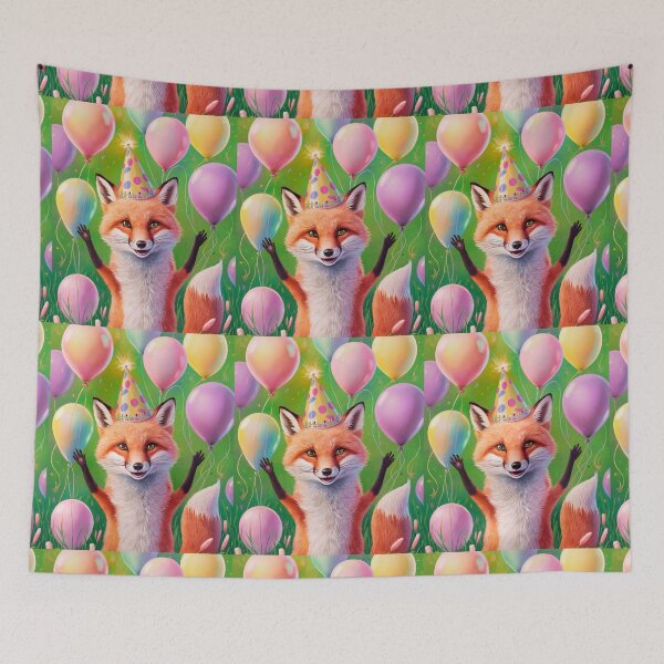 Item preview, Birthday Celebration. Birthday Fox. Adorable fox, birthday balloons, watercolor fox, fox drawing, floral fox designed and sold by FoxVibes.