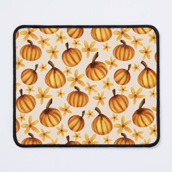 Artikelvorschau, Malerische Kürbisse und orange Herbstblumen auf hellbeigem Hintergrund entworfen und verkauft von JasmineGDesigns.