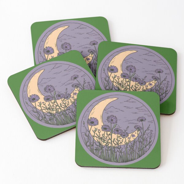Item preview, Fourth of the Seven Nights. Moonlit Night, Meadow, Blooming Flowers against the Moon. Magical Print. designed and sold by Zenithara.