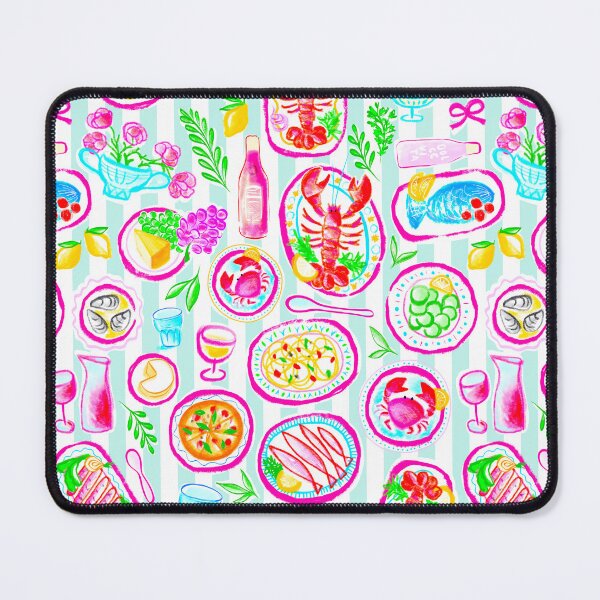 Item preview, Preppy Italian 'La Dolce Vita' seafood and pasta on pastel blue stripes designed and sold by Dominiquevari.