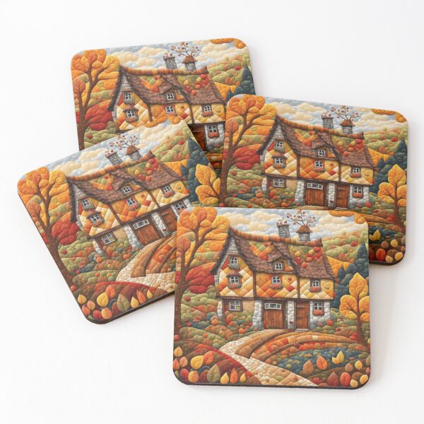 Item preview, Patchwork Cottage in Autumn Acrylic Painting designed and sold by MeadowFarmPrint.